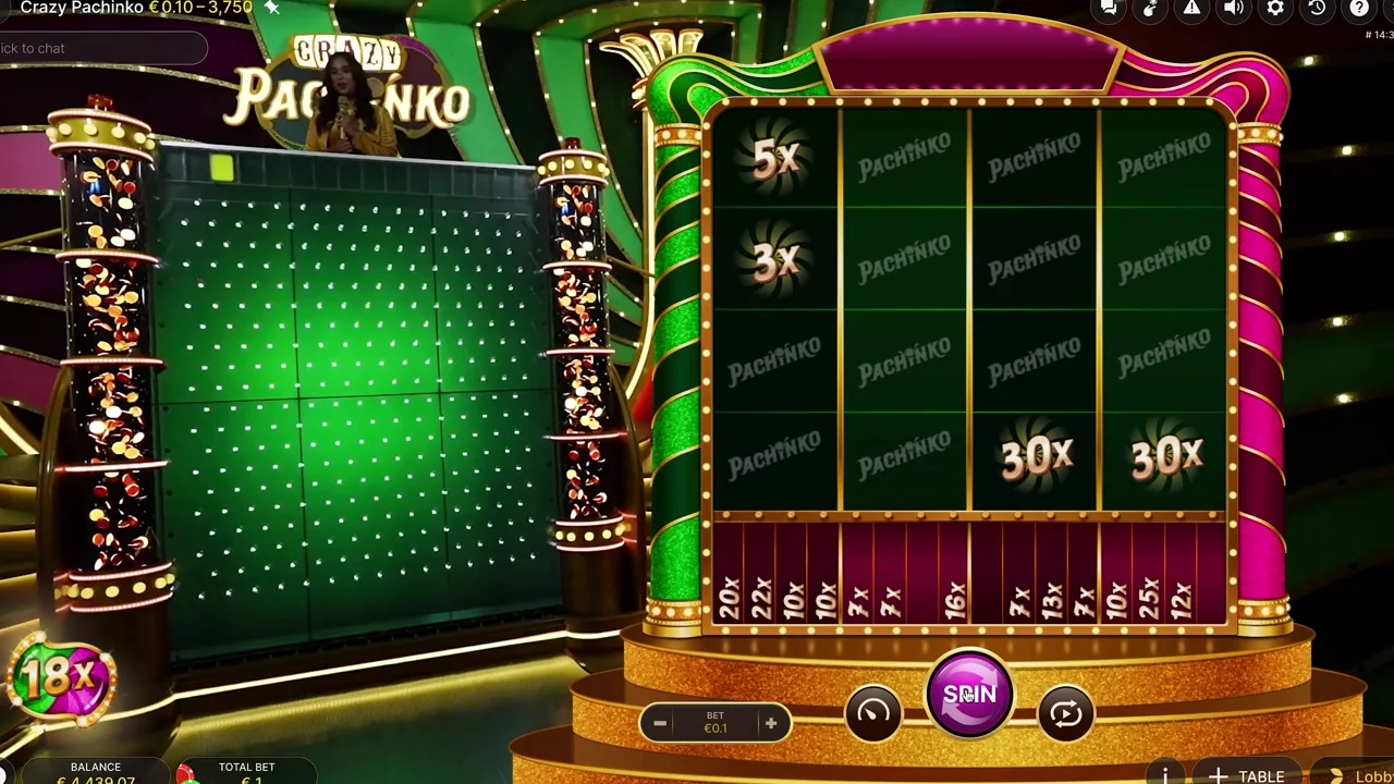 크레이지 파친코 - 파친코 보드 하단 칸에 배정될 배수가 표시된 화면이에요.