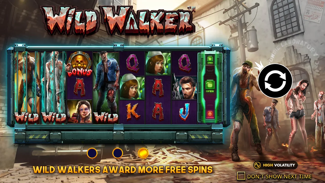 Pragmatic Play's Wild Walker start screen, with zombie wilds covering several reels