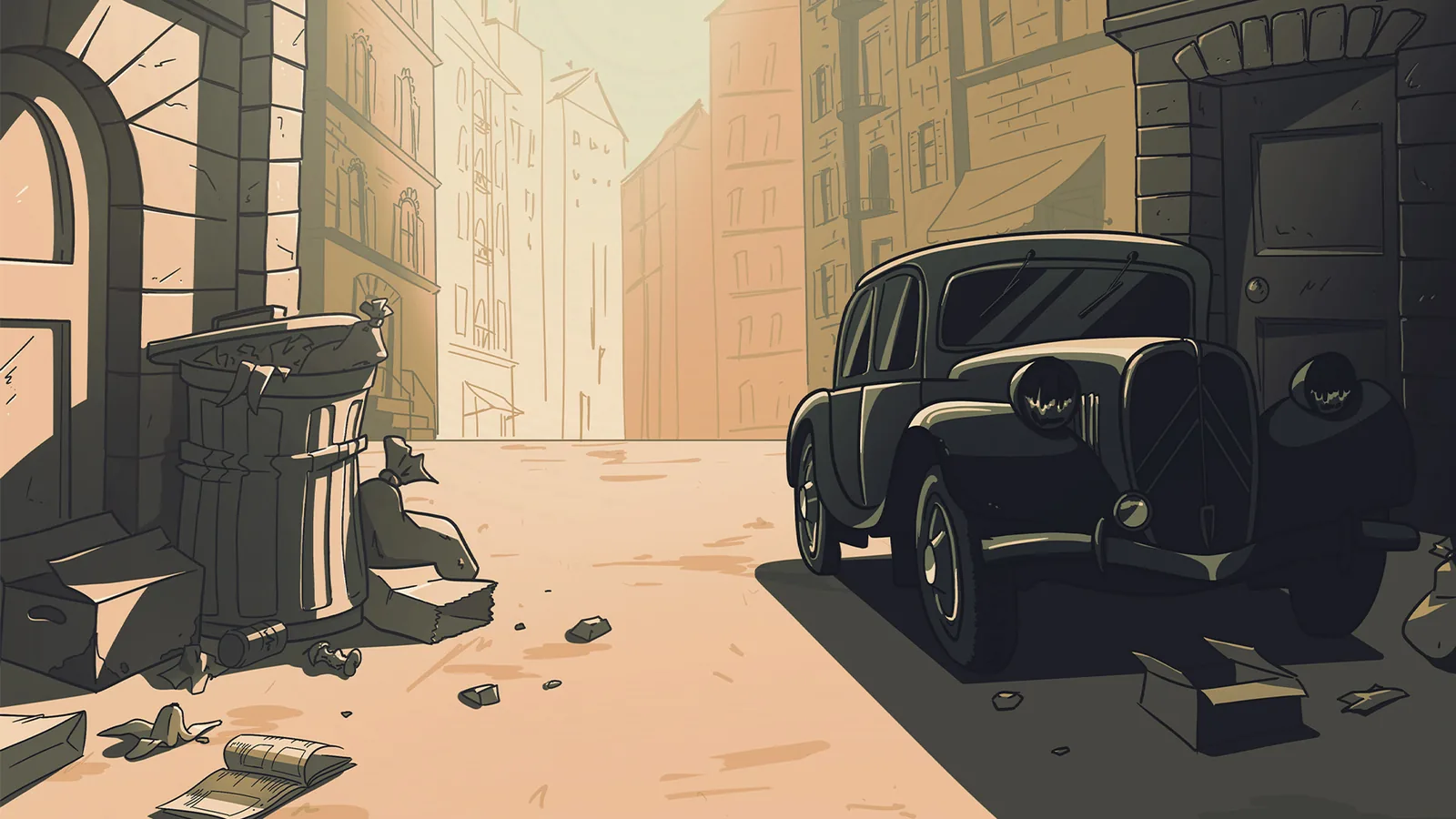 The setting of Le Bandit Hold & Win. The alley where Smokey sets out to steal again