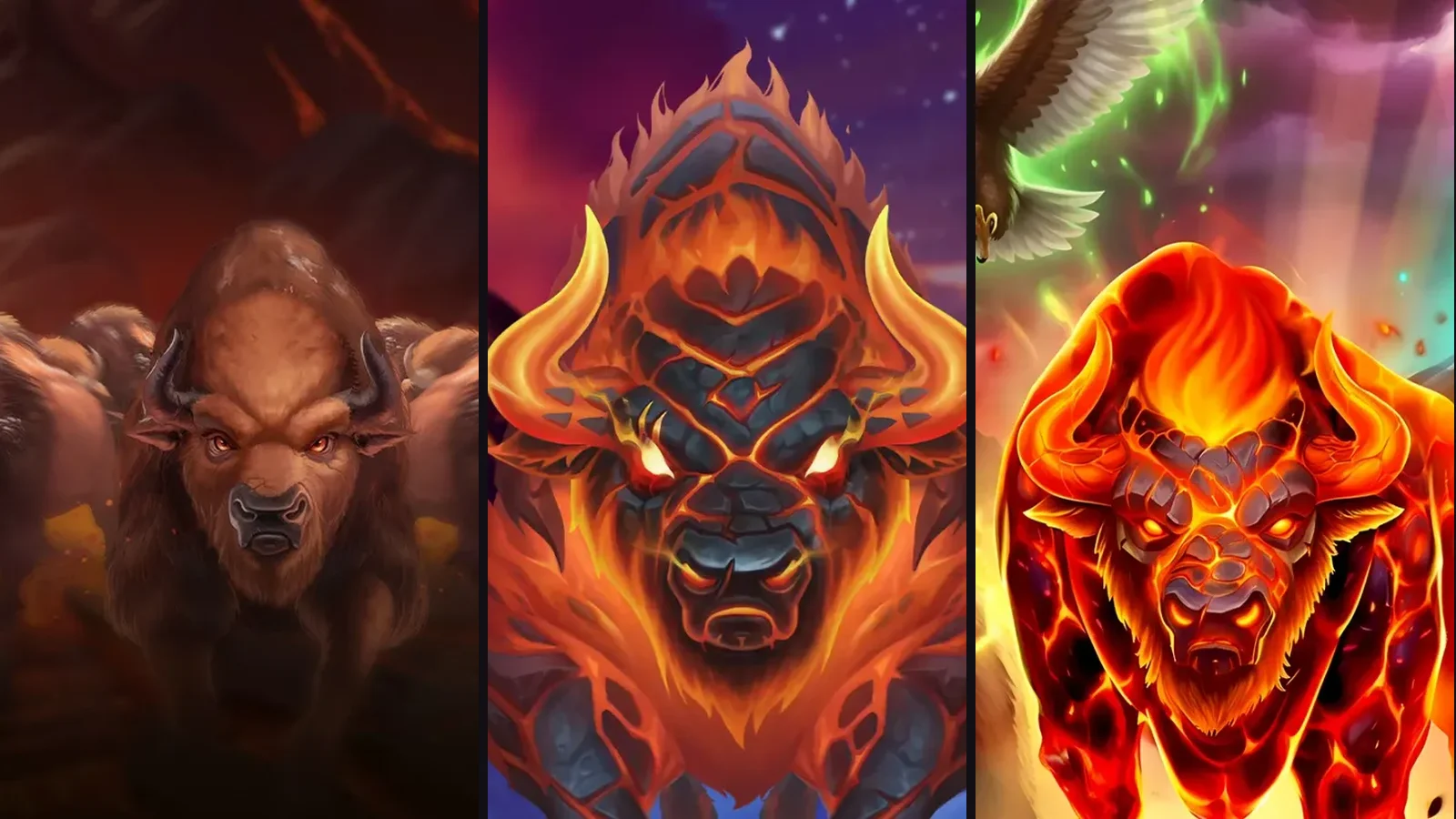 Comparación del arte principal de las tres entregas de la serie Beasts of Fire