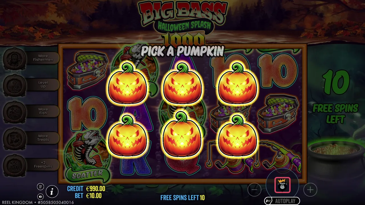 The PICK A PUMPKIN screen, where you choose a pumpkin to unlock an upgrade just before the bonus