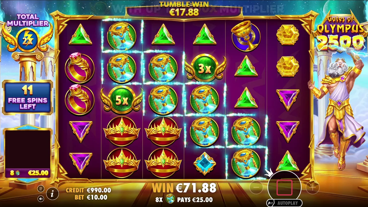 Free spins screen with accumulated multipliers